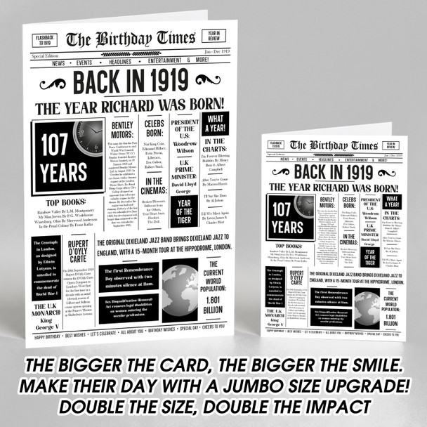 Born In 1919 White Newspaper Birthday Facts Any Year Any Age Personalised Card