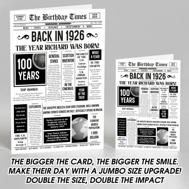 Born In 1926 White Newspaper Birthday Facts Any Year Any Age Personalised Card