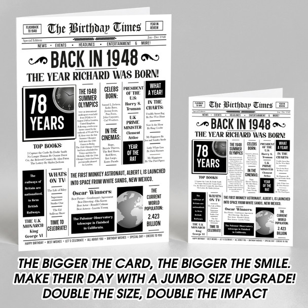Born In 1948 White Newspaper Birthday Facts Any Year Any Age Personalised Card