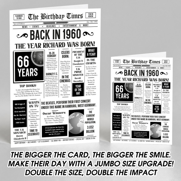 Born In 1960 White Newspaper Birthday Facts Any Year Any Age Personalised Card