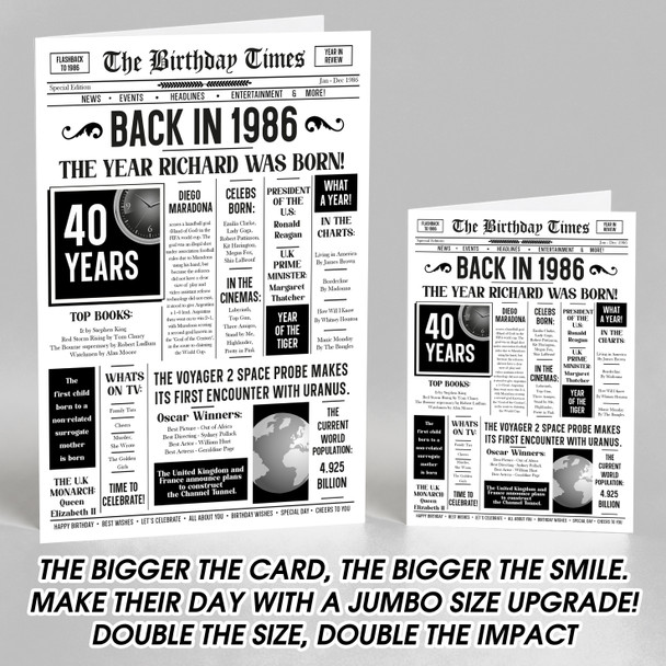 Born In 1986 White Newspaper Birthday Facts Any Year Any Age Personalised Card