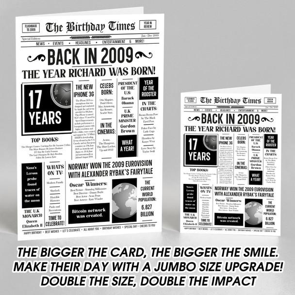 Born In 2009 White Newspaper Birthday Facts Any Year Any Age Personalised Card