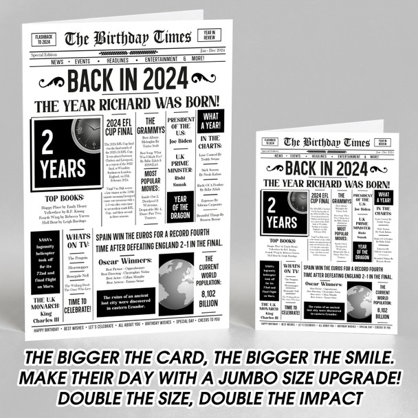 Born In 2024 White Newspaper Birthday Facts Any Year Any Age Personalised Card