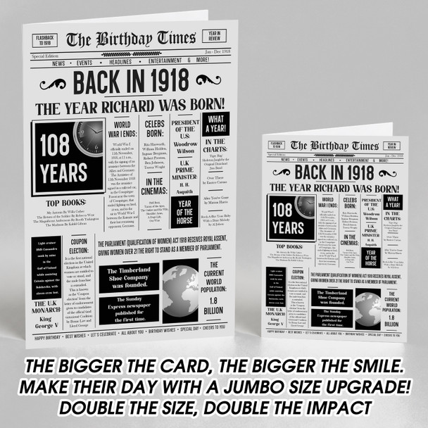 Born In 1918 Grey Newspaper Birthday Facts Any Year Any Age Personalised Card