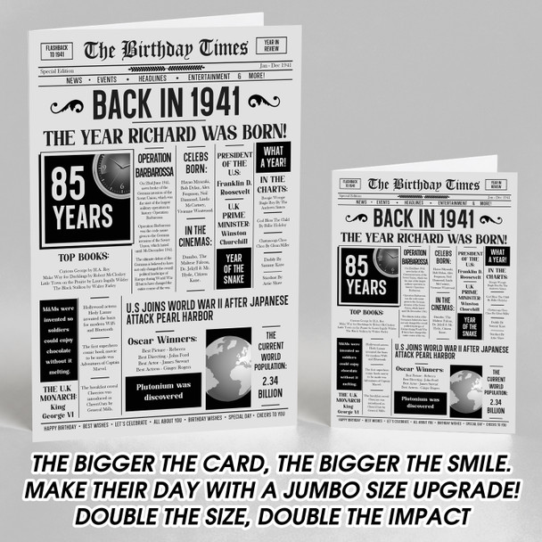 Born In 1941 Grey Newspaper Birthday Facts Any Year Any Age Personalised Card