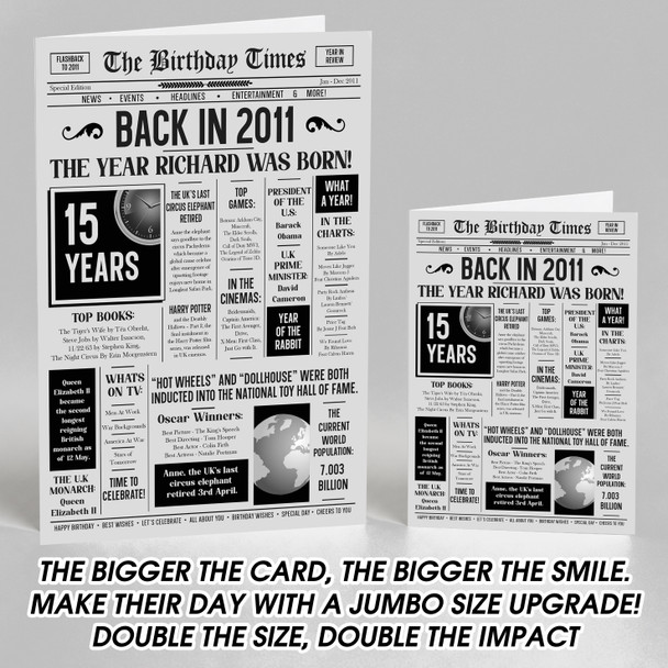 Born In 2011 Grey Newspaper Birthday Facts Any Year Any Age Personalised Card