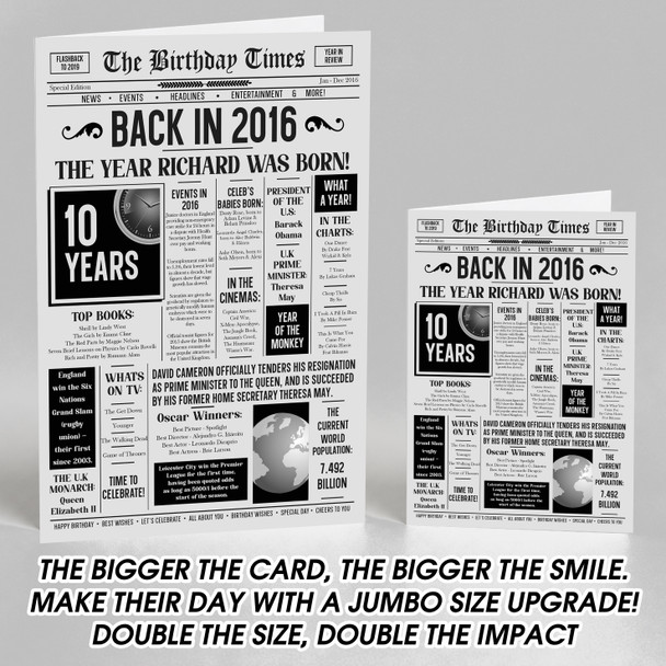 Born In 2016 Grey Newspaper Birthday Facts Any Year Any Age Personalised Card