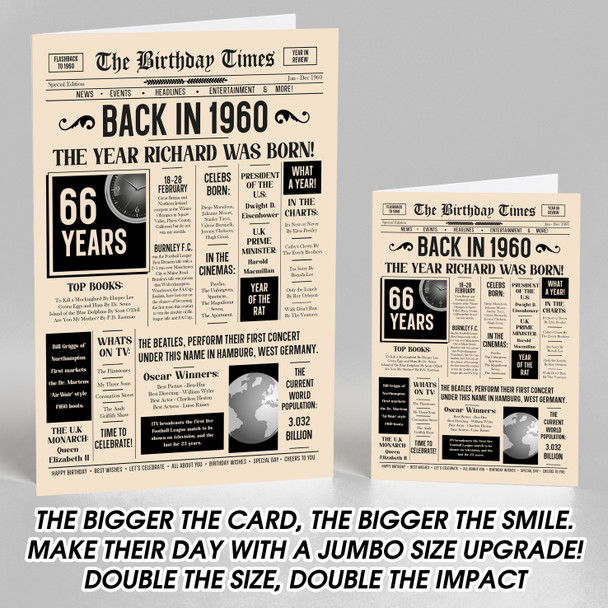 Born In 1960 Newspaper Birthday Facts Any Year Any Age Personalised Card