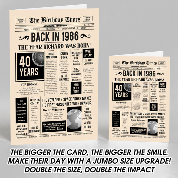 Born In 1986 Newspaper Birthday Facts Any Year Any Age Personalised Card