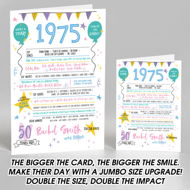 Born In 1975 Colour Birthday Facts Any Year Any Age Personalised Birthday Card