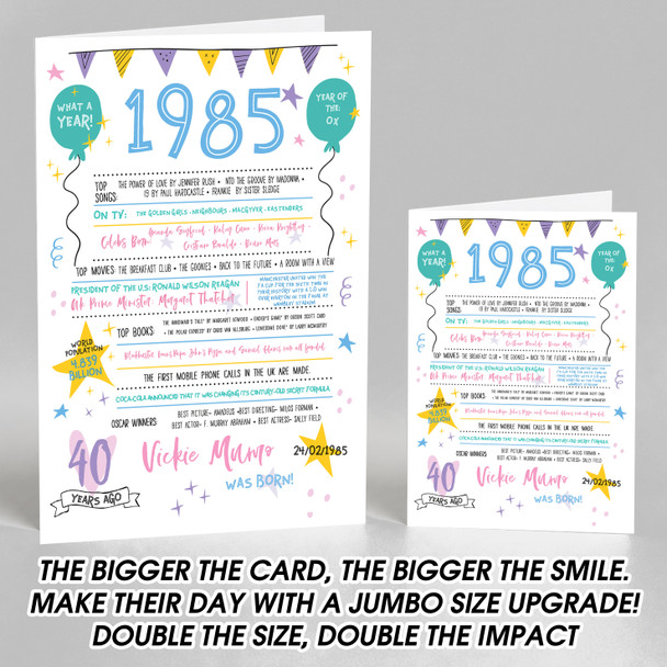 Born In 1985 Colour Birthday Facts Any Year Any Age Personalised Birthday Card