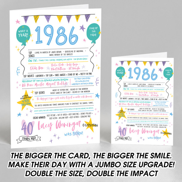 Born In 1986 Colour Birthday Facts Any Year Any Age Personalised Birthday Card