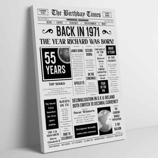 Born In 1971 Grey Newspaper Birthday Facts Any Year Any Age Personalised Print
