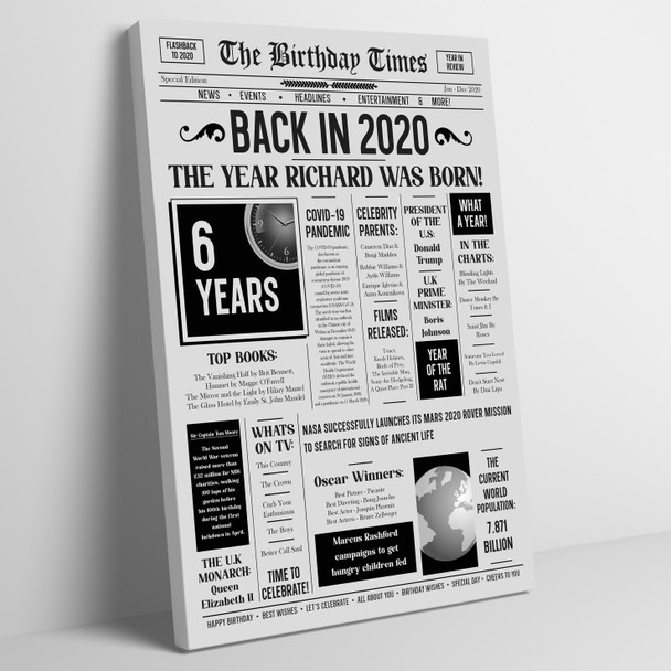 Born In 2020 Grey Newspaper Birthday Facts Any Year Any Age Personalised Print
