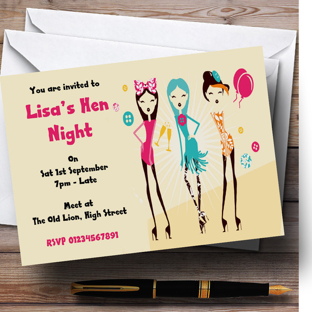 Girls Having Fun Customised Hen Do Night Party Invitations