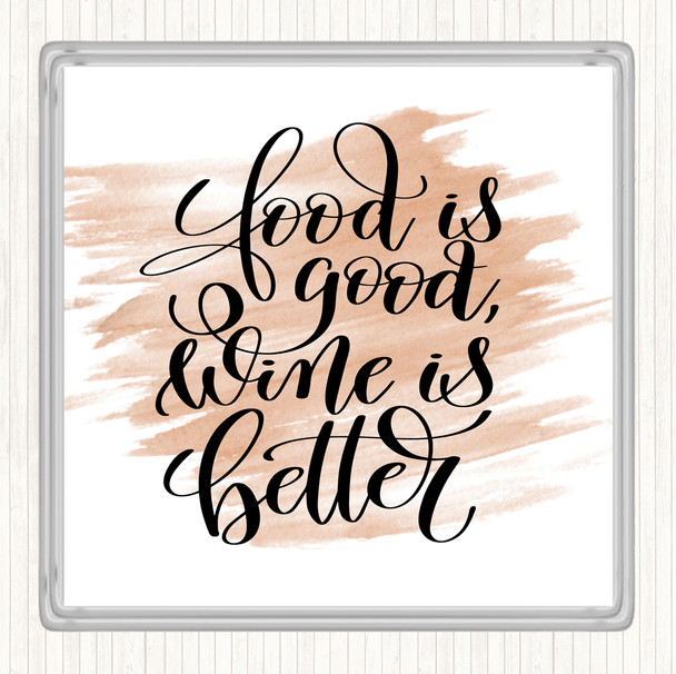 Watercolour Food Good Wine Better Quote Coaster