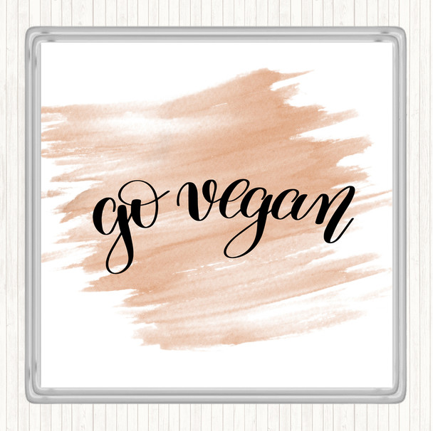 Watercolour Go Vegan Quote Coaster