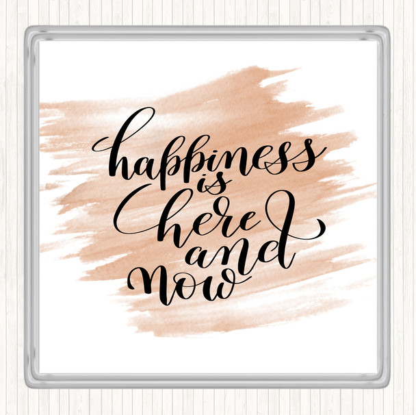 Watercolour Happiness Is Here And Now Quote Coaster