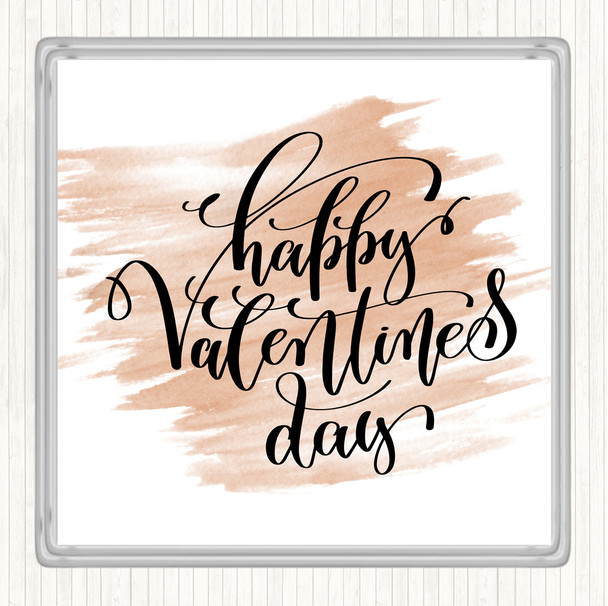 Watercolour Happy Valentines Quote Coaster