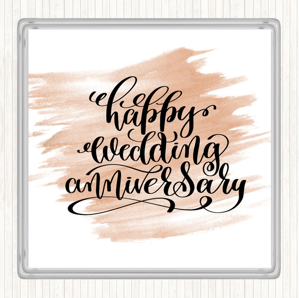 Watercolour Happy Wedding Anniversary Quote Coaster