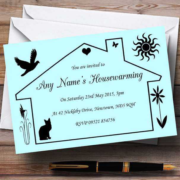 Blue Design Housewarming Party Customised Invitations