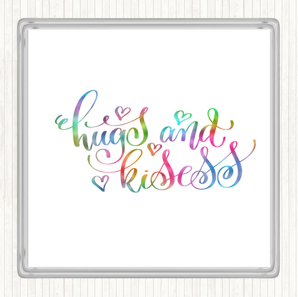 Hugs And Kisses Rainbow Quote Coaster