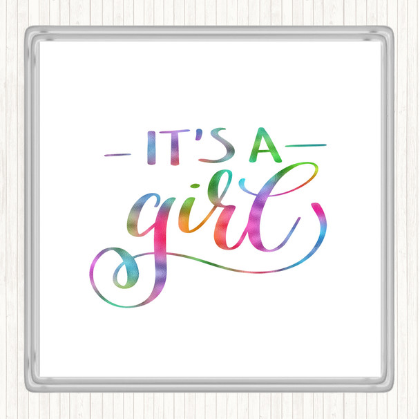 Its A Girl Rainbow Quote Coaster