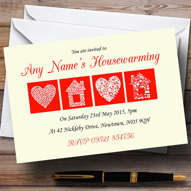 Pale Yellow And Red Housewarming Party Customised Invitations