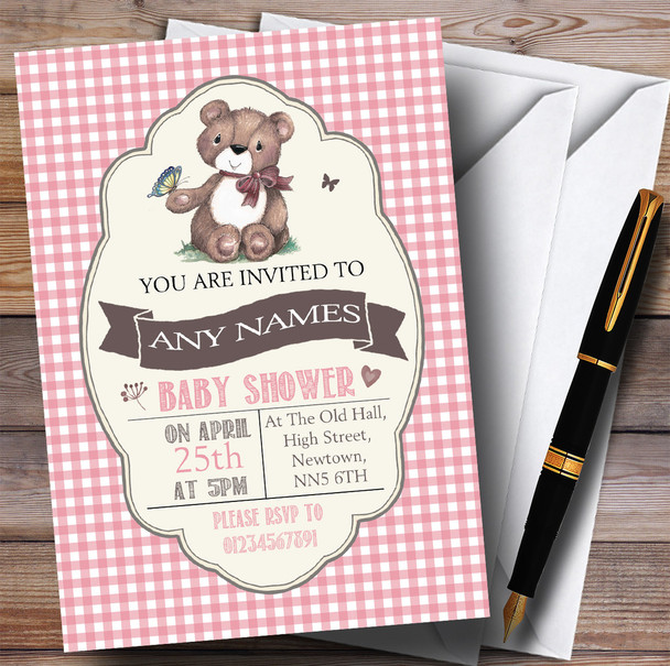 Pink Girls Teddy Bear Picnic Invitations Baby Shower Invitations