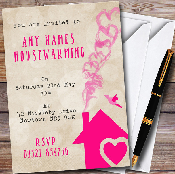 Hot Pink Heart House Customised Housewarming Party Invitations Hot Pink Heart House Customised Housewarming Party Invitations
