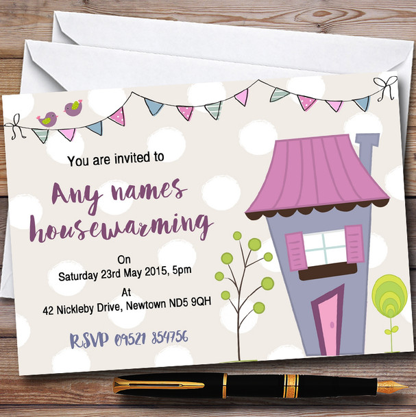 Dotty Bunting House Customised Housewarming Party Invitations