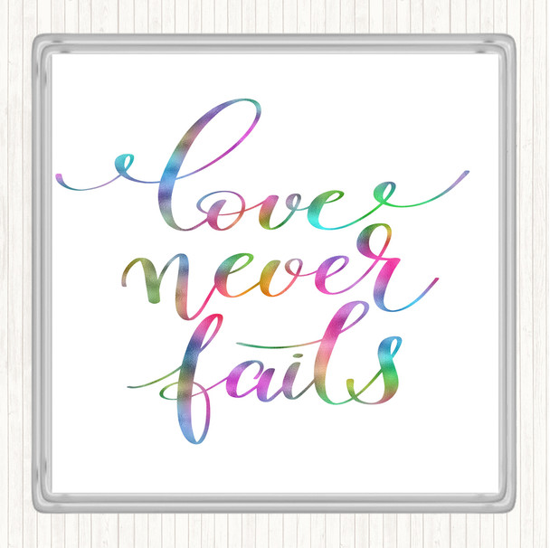 Love Never Fails Rainbow Quote Coaster