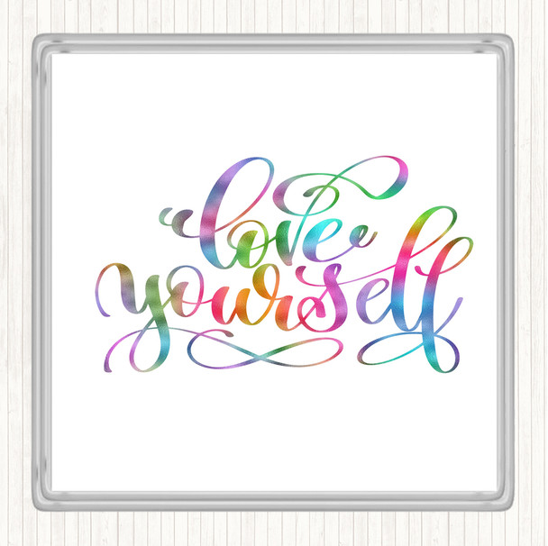 Love Yourself Swirl Rainbow Quote Coaster