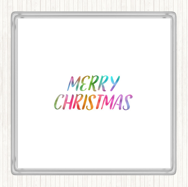 Merry Christmas Rainbow Quote Coaster