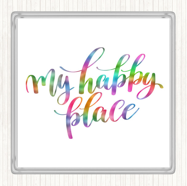 My Happy Place Rainbow Quote Coaster