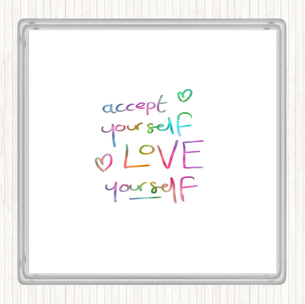 Accept Yourself Rainbow Quote Coaster