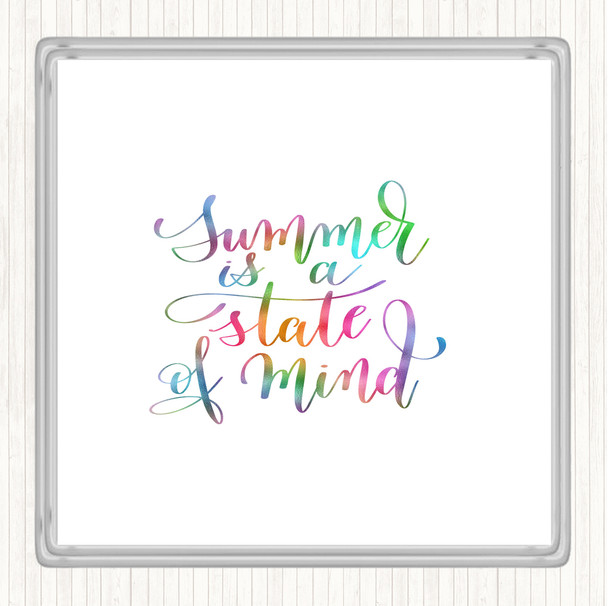 Summer State Of Mind Rainbow Quote Coaster