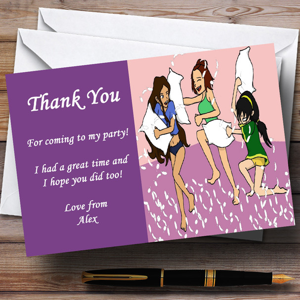 Girl S Pyjama Sleepover Slumber Customised Party Thank You Cards