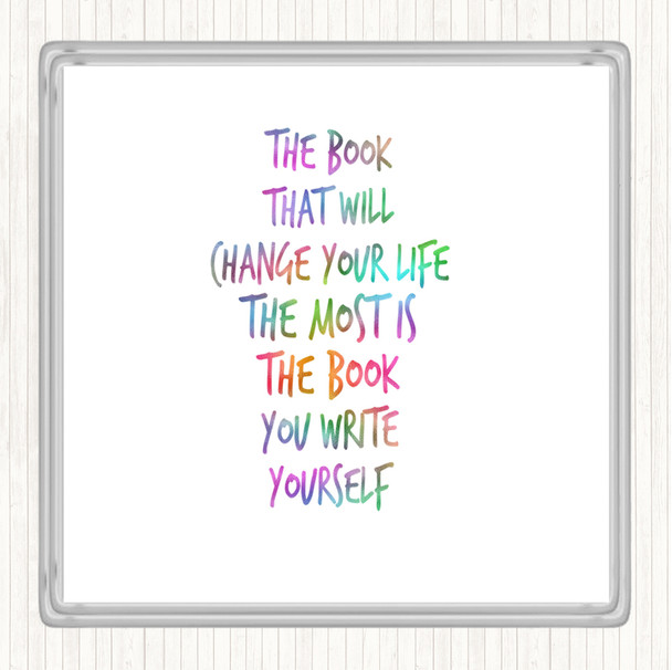 The Book That Will Change Your Life Rainbow Quote Coaster