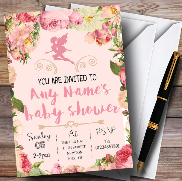 Pink Roses Fairy Invitations Baby Shower Invitations