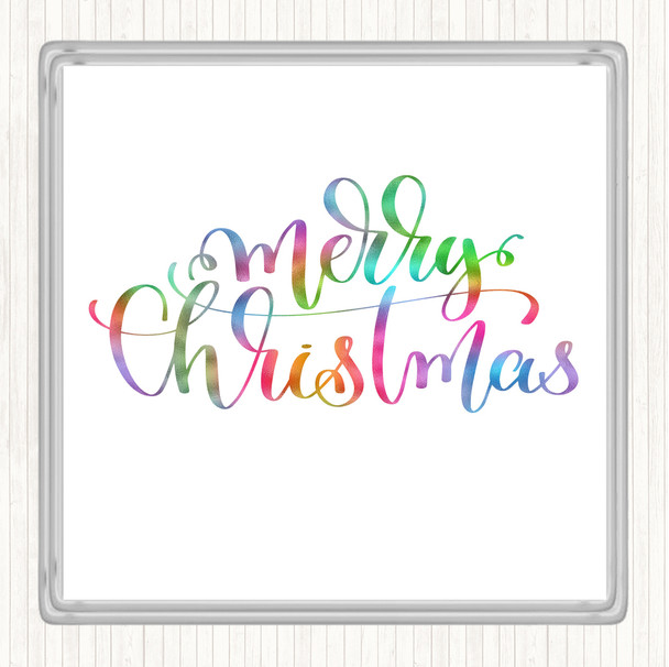 Christmas Merry Xmas Rainbow Quote Coaster