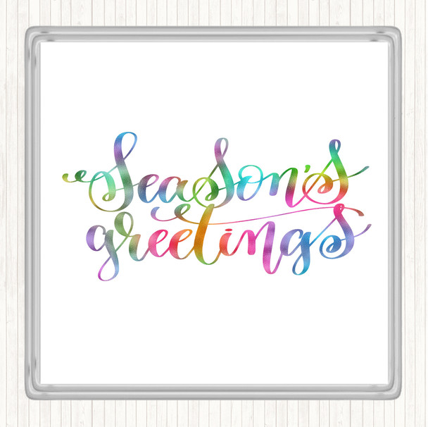 Christmas Seasons Greetings Rainbow Quote Coaster