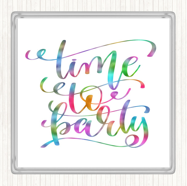 Christmas Time To Party Rainbow Quote Coaster