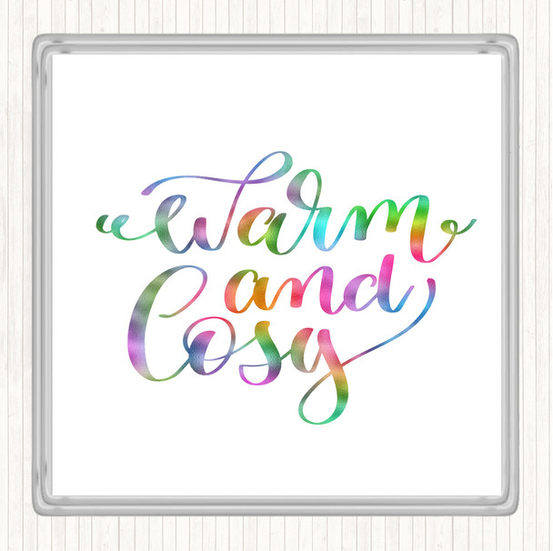 Christmas Warm And Cosy Rainbow Quote Coaster