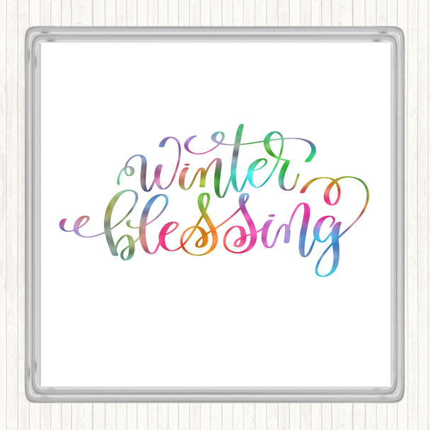 Christmas Winter Blessing Rainbow Quote Coaster