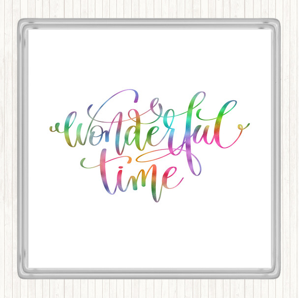 Christmas Wonderful Time Rainbow Quote Coaster