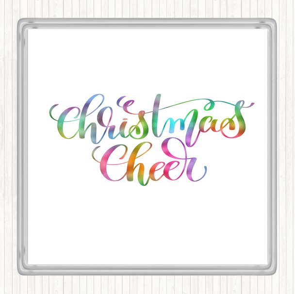 Christmas Xmas Cheer Rainbow Quote Coaster