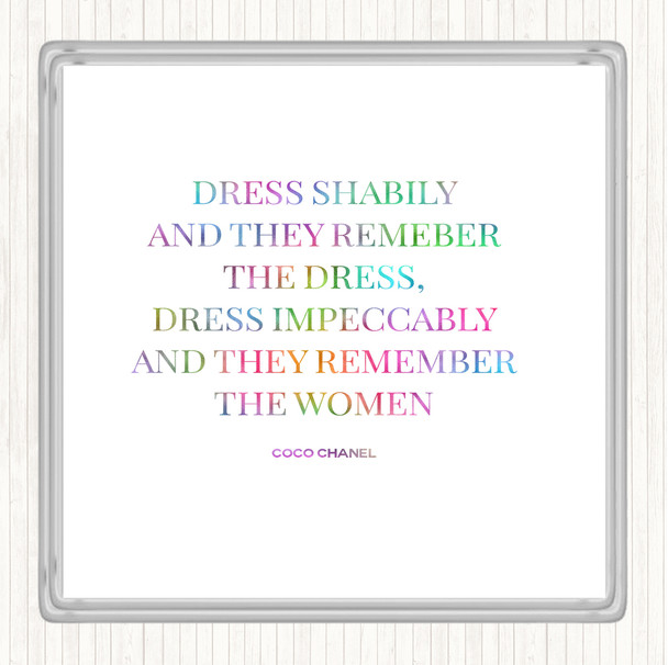 Coco Chanel Dress Rainbow Quote Coaster