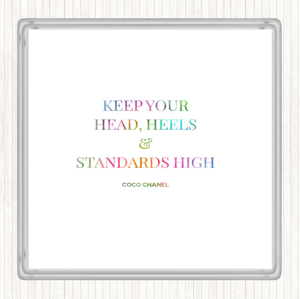 Coco Chanel High Standard & Heels Rainbow Quote Coaster