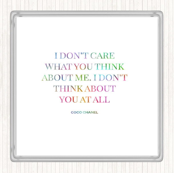 Coco Chanel I Don't Care What You Think Rainbow Quote Coaster